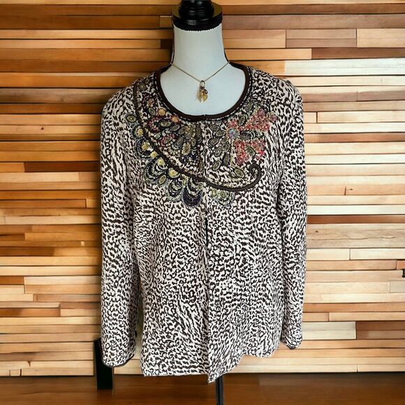 Chico's Chicos Jelica Blazer Jacket Animal Print Embroidered Size 2 NWT 12 L XL - Picture 1 of 13